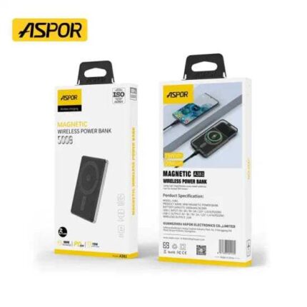 Aspor A382 Magnetic 10000mAh Wireless Power Bank with dual USB output and fast charging