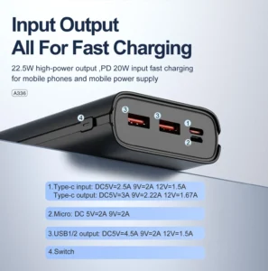 ASPOR A336 portable 22.5W PD power bank with USB & Type-C