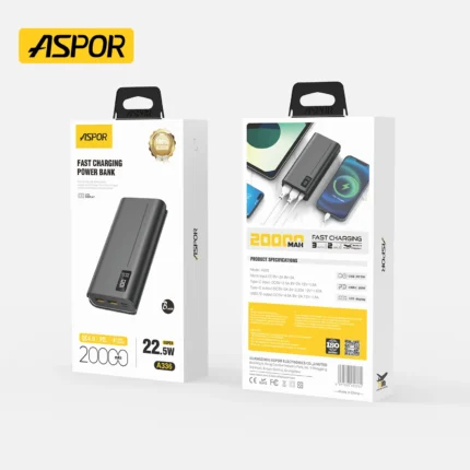 ASPOR A336 portable 22.5W PD power bank with USB & Type-C