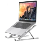 Adjustable foldable stainless steel laptop stand with carrying pouch