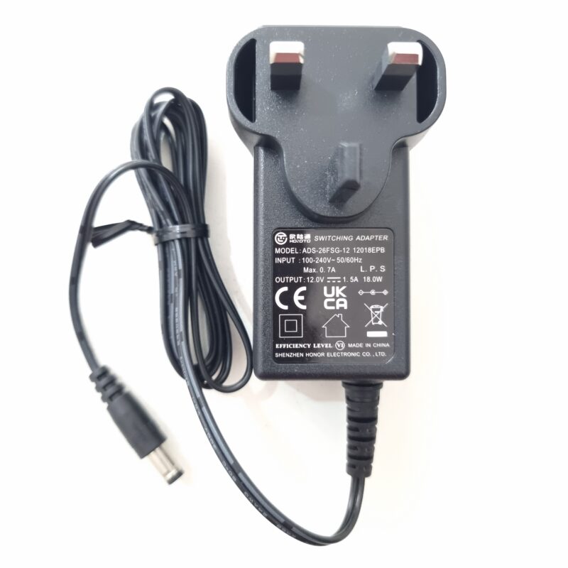 HOIOTO 12V power adapter connected to a Hikvision DVR system