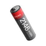 Yesido YP88 rechargeable AA battery with a Type-C cable plugged directly into its charging port, showing the built-in LED indicator light.