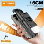 Plokama LIVE K5 2-in-1 LED selfie stick extended as a tripod stand with a smartphone mounted and built-in LED fill light illuminated.