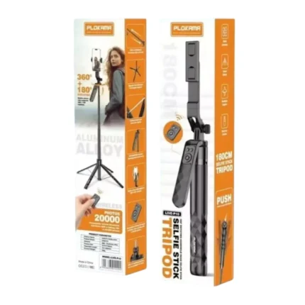 PLOKAMA Live P10 180cm selfie stick tripod extended vertically with a smartphone mounted in 360-degree rotation mode for vlogging.