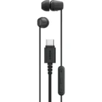 Sony IER-EX15C USB-C wired earphones in black displayed with their Type-C connector and inline remote microphone module.