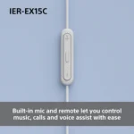 Sony IER-EX15C USB-C wired earphones in black displayed with their Type-C connector and inline remote microphone module.