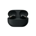 Sony WF-1000XM5 true wireless noise-canceling earbuds in black, displayed outside their compact charging case.