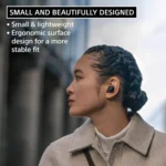 Sony WF-1000XM5 true wireless noise-canceling earbuds in black, displayed outside their compact charging case.