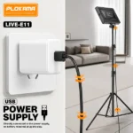 Plokama Live E11 10W LED fill light panel illuminated on a mini tripod, ideal for video creation and photography lighting.