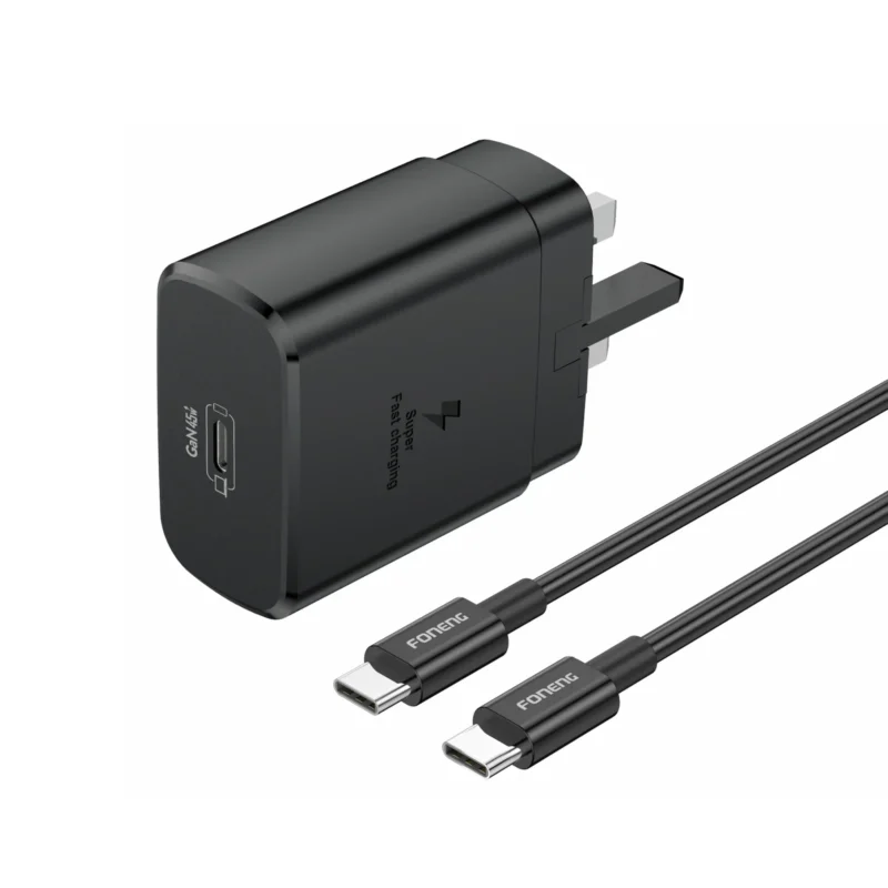 Foneng UK34 USB-C 45W PD fast charger adaptor package with included Type-C to Type-C charging cable.