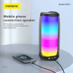 FONENG BM31 Type-C to 3.5mm metallic audio cable with braided cord connecting a Type-C smartphone to a 3.5mm headphone jack.