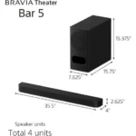 Sony BRAVIA Theater Bar 5 HT-B500 3.1 channel soundbar placed under a TV screen alongside its matching wireless subwoofer.