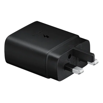 Samsung 45W Type-C travel charger adapter with detachable USB-C to USB-C cable displayed on a clean background.