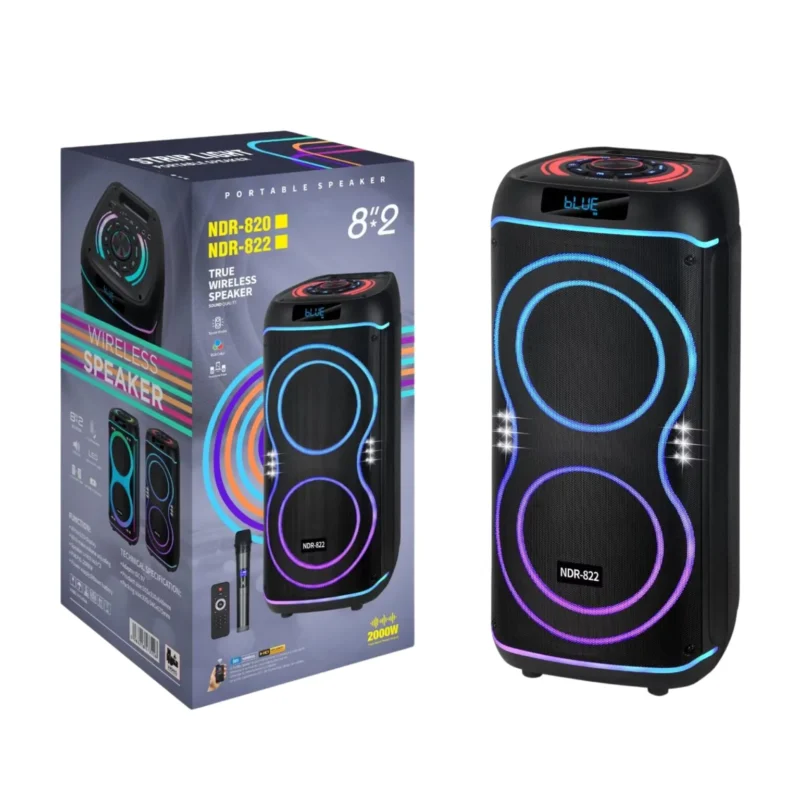 NDR-822 portable Bluetooth karaoke speaker with RGB LED lights and included wireless microphone in Sri Lanka.