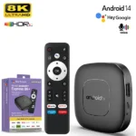 Mortal T1 Android 14.0 4K smart streaming media player TV box with remote control for sale in Sri Lanka.
